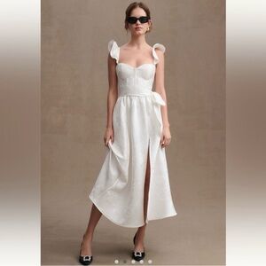 V. Champman Vera Satin Ruffled Sleeved
Bustier MIDI Dress